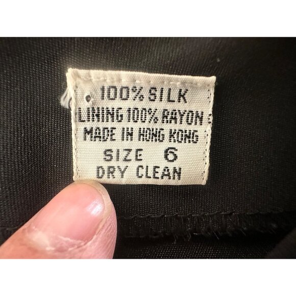 Vintage Albert Nipon 100% Silk Long Dress 6 Black V-neck Long Sleeves Morticia - Picture 4 of 16